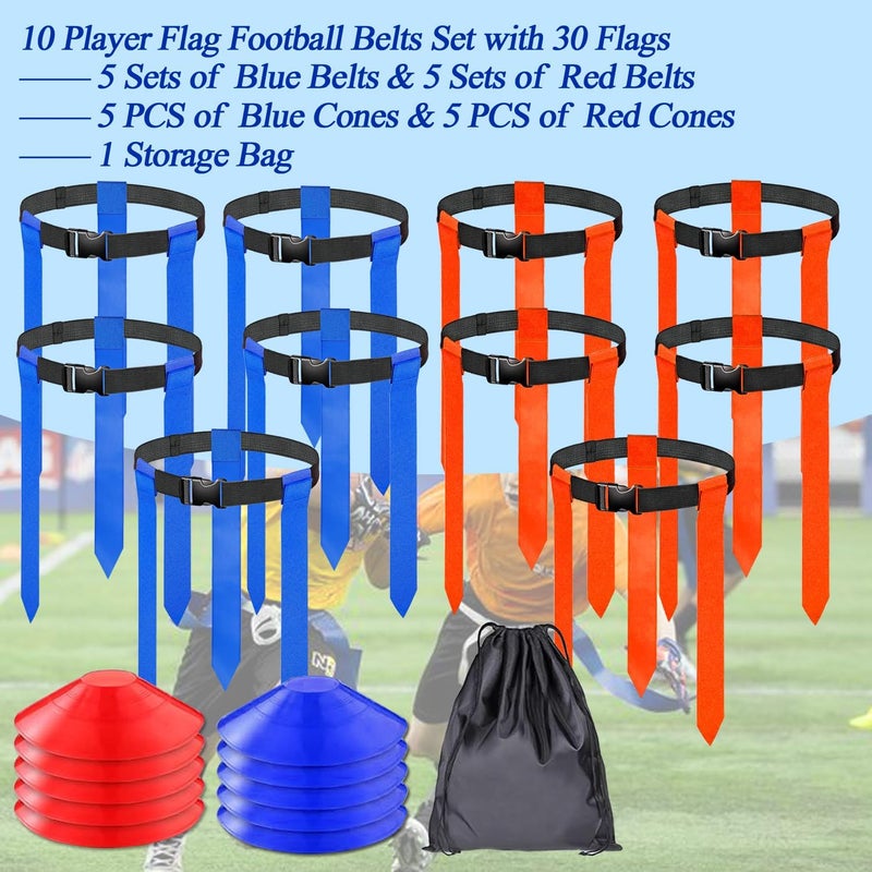 Unixing Flag Football Belts, 10 Sets Adjustable Flag Football Set, Flag Football Flags Training Set Include Cones, Storage Bag - Image 2